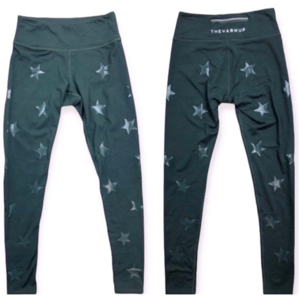 Jessica Simpson The Warm Up Green Star Print High‎ Waist Leggings Small
